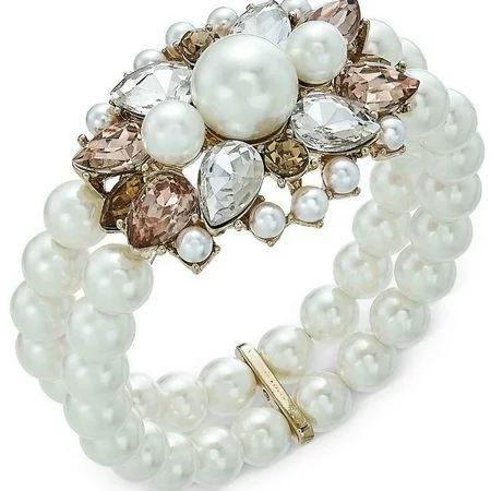 Charter Club Gold-Tone Crystal Stone and Imitation Pearl Double-Row Stretch Brace - New with box/tag | Walmart (US)