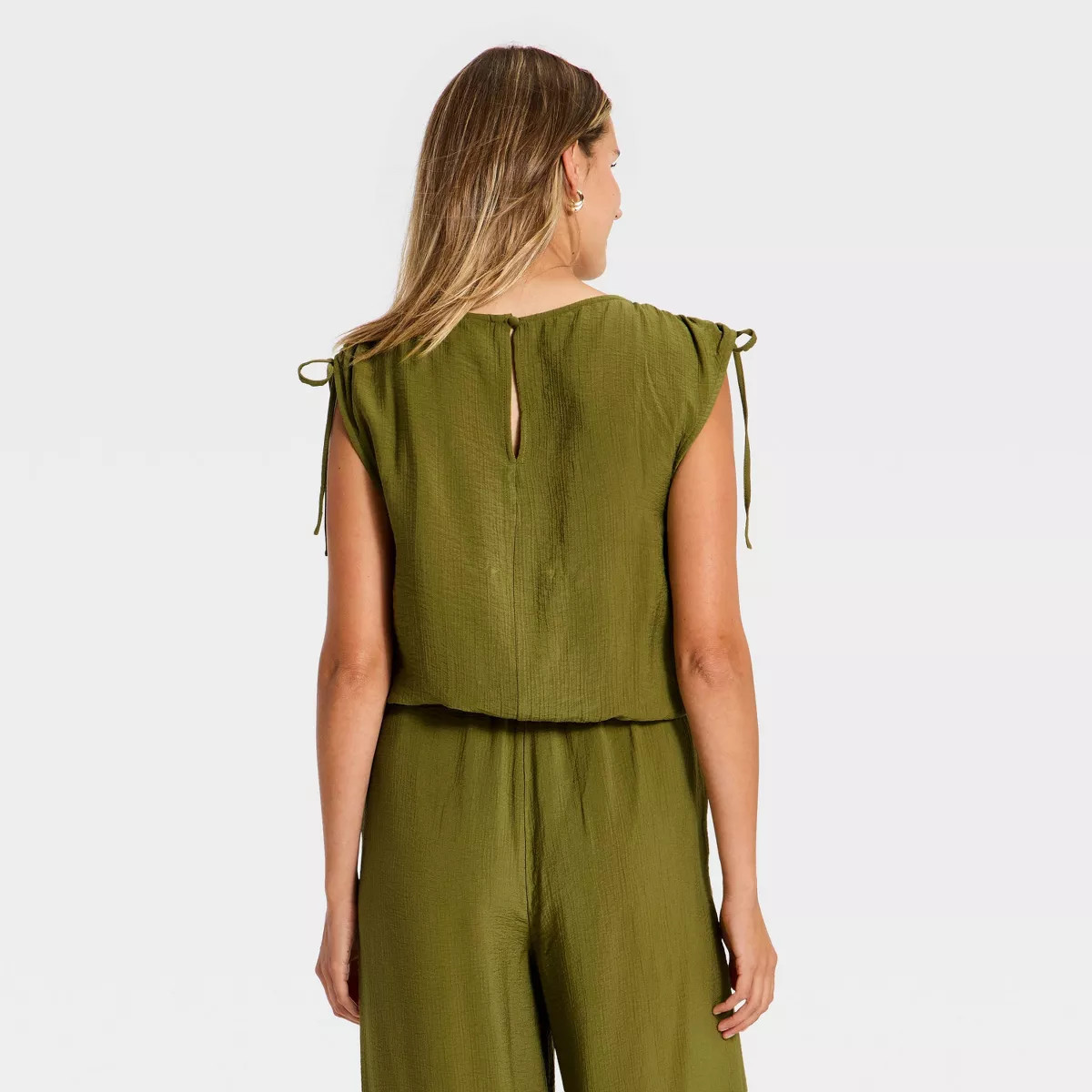 Women's Modern Gauze Side-Tie Top - A New Day\u2122 Olive Green XL | Target