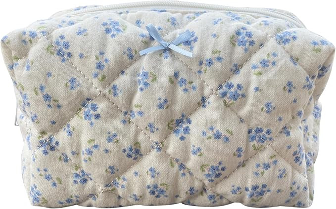 ZUNUONUO Cotton Quilted Makeup Bag Coquette Accessories Make up Bag Organizer Cute Floral Cosmeti... | Amazon (US)