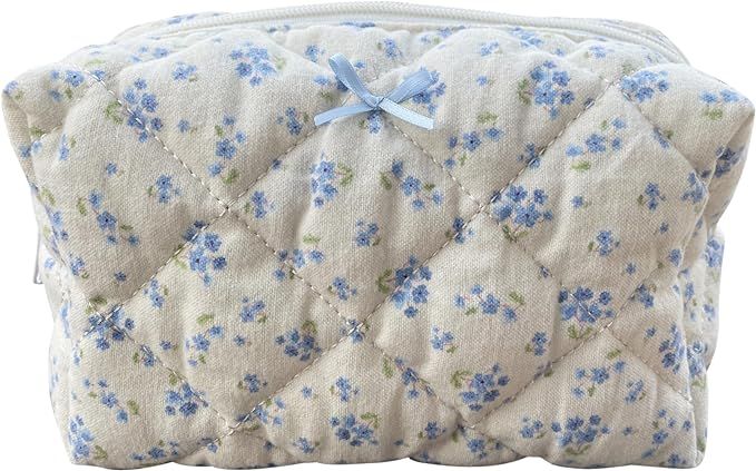 ZUNUONUO Cotton Quilted Makeup Bag Coquette Accessories Make up Bag Organizer Cute Floral Cosmeti... | Amazon (US)