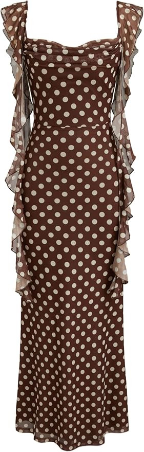 CIDER Formal Dresses for Women Wedding Guest Dresses Summer Maxi Dress Sleeveless Mesh Ruffle Coc... | Amazon (US)