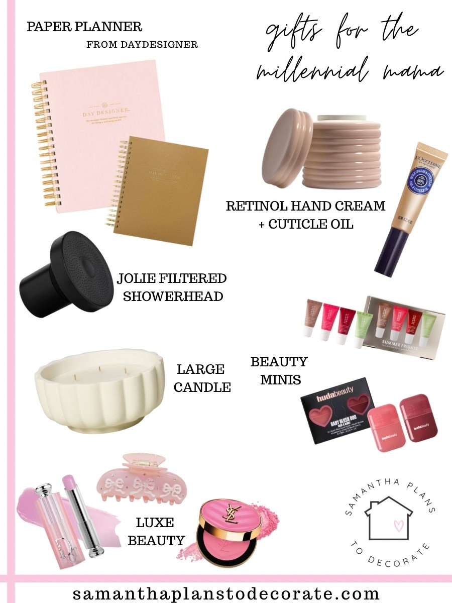 gifts for the millennial mama who deserves it ✨

And the change in season and cold weather means hands need some extra TLC - from this bougie retinol hand cream to this affordable but still luxe cuticle oil 😏

Day Designer Planner: a paper planner always brings me comfort and @daydesigner never disappoints with their stunning designs use my code SAMANTHASMITH to save on your order 🤍

Beauty minis are always a good idea - from an assortment of lippies to these mini blushes any girly would love. 💋

Jolie Filtered Showerhead: we made the switch this summer and I’m obsessed, both my esthetician and hair stylist asked me what I’m doing because they can see a difference! 💁🏼‍♀️

Luxury beauty items are always a great gift idea because it’s a little splurge they might not want to spend on themselves - from this stunning YSL blush compact to an Emi Jay claw clip, you’re bound to make her feel special ✨

A large candle is a crowd favorite for a reason, from seasonal scents to classics - you cannot go wrong with a large candle 😌

Speaking or scents…a girl can never have enough perfume options. It’s just a fact…from viral combos to discovery sets, gifting a perfume or body spray is perfect for the season 🙌🏼

What’s on your wishlist?! Let’s brainstorm more ideas together 😉🤍


#Millennialmama #millennialgiftideas #ltkgiftguide #millennialgiftguide #mamagiftguide #beautygiftideas #girlygifts #girlyaesthetic #plannergirl #plannercommunity #mombloggers #familybloggers #wfhmlife 

#LTKHoliday #LTKGiftGuide #LTKFindsUnder100