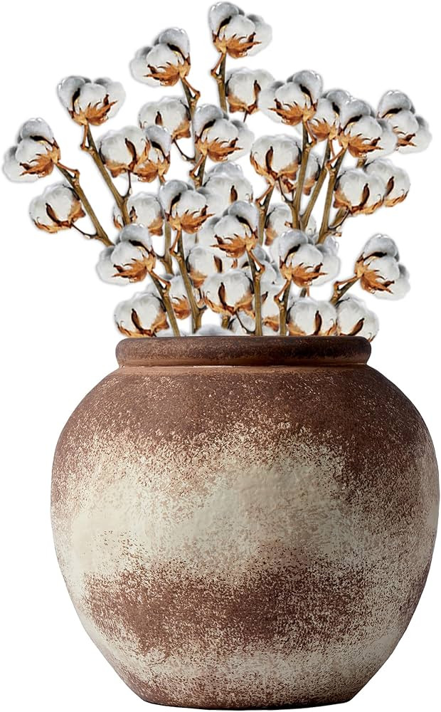 UPWOIGH Brown Circular Rustic Ceramic Flower Vase, 6.5''x7.08'' Wabi-Sabi Terracotta Vases, Vinta... | Amazon (US)
