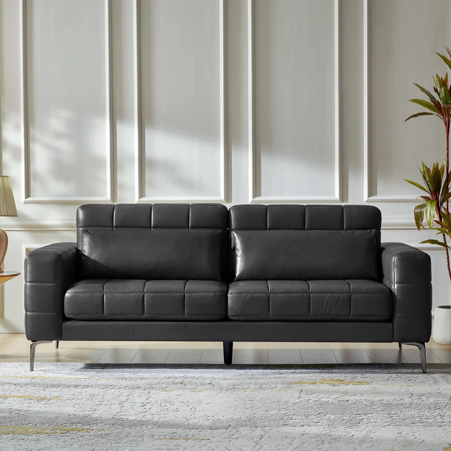 Pearman 87.5"W Retro Industrial Faux Leather Couch with Adjustable Backrest and Lumbar Cushion | Wayfair North America
