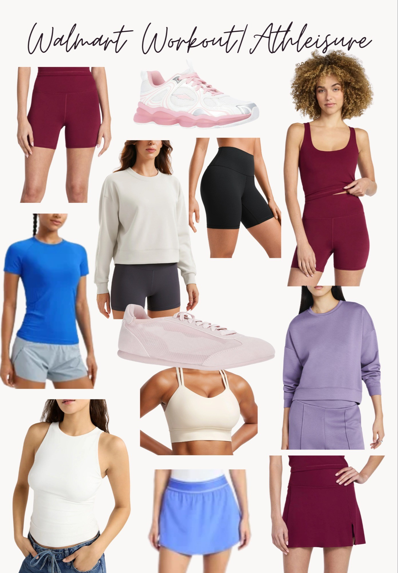 Workout wear from WalmartAthleisure,  athletic,  fitness, active, biking shorts, jog bras, tennis shoes, skorts, pullovers, travel looks, outdoor sports, pickle ball, tennis, gold, Outdoors, tshirts, leggings, soft, comfy, cozy, liungewear, cherry color, trending, scuba soft material, purple, blue, cream,

#LTKfitnessgoals #LTKActive #LTKOver40