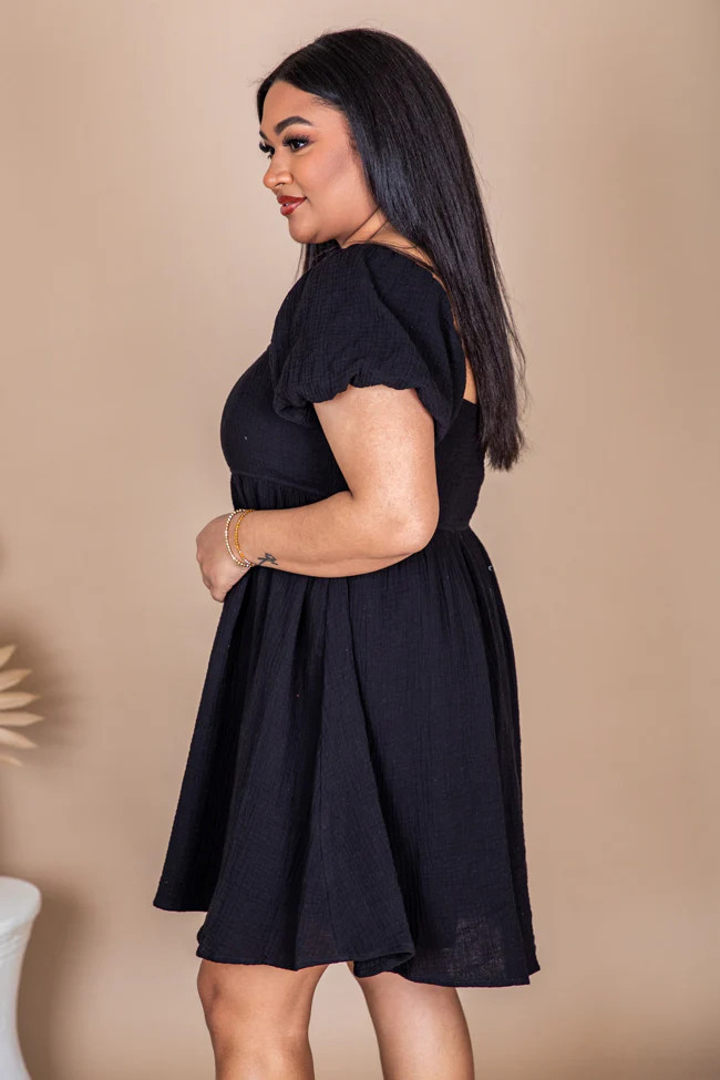 Found Your Way Black Puff Sleeve Mini Dress Romper | Pink Lily