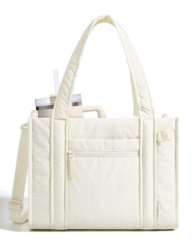 BAGSMART Small Tote Bag for Women, Lightweight with Zipper, Crossbody Purses for Travel Work College, Cream | Amazon (US)