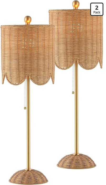 JONATHAN Y 27.5" Brass Gold Coastal Buffet Table Lamp Set of 2 for Bedroom, Boho Table Lamps with... | Amazon (US)