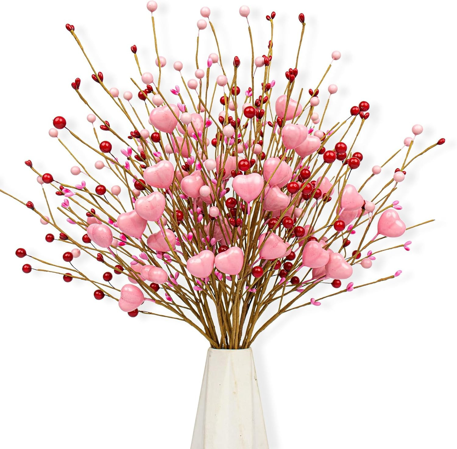 J'FLORU Valentine's Day Gifts Valentines Day Decorations 24 Pack Pink Heart Shaped Berry Picks wi... | Amazon (US)