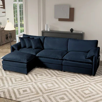 Modular L-shaped Sectional Sofa: Oversized 3-seater Cloud Couch With Movable Ottoman,diy Combination,for Living Room & Bedroom,chenille,blue | Wayfair North America