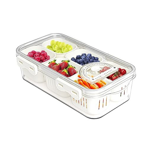 MineSign Divided Food Serving Tray with Lids Stackable Snackle Box for Candy Nuts Spice Fruit&Veggie Container with 6 Small Dividers Plastic Storage Bins for Fridge Pantry Freezer | Amazon (US)