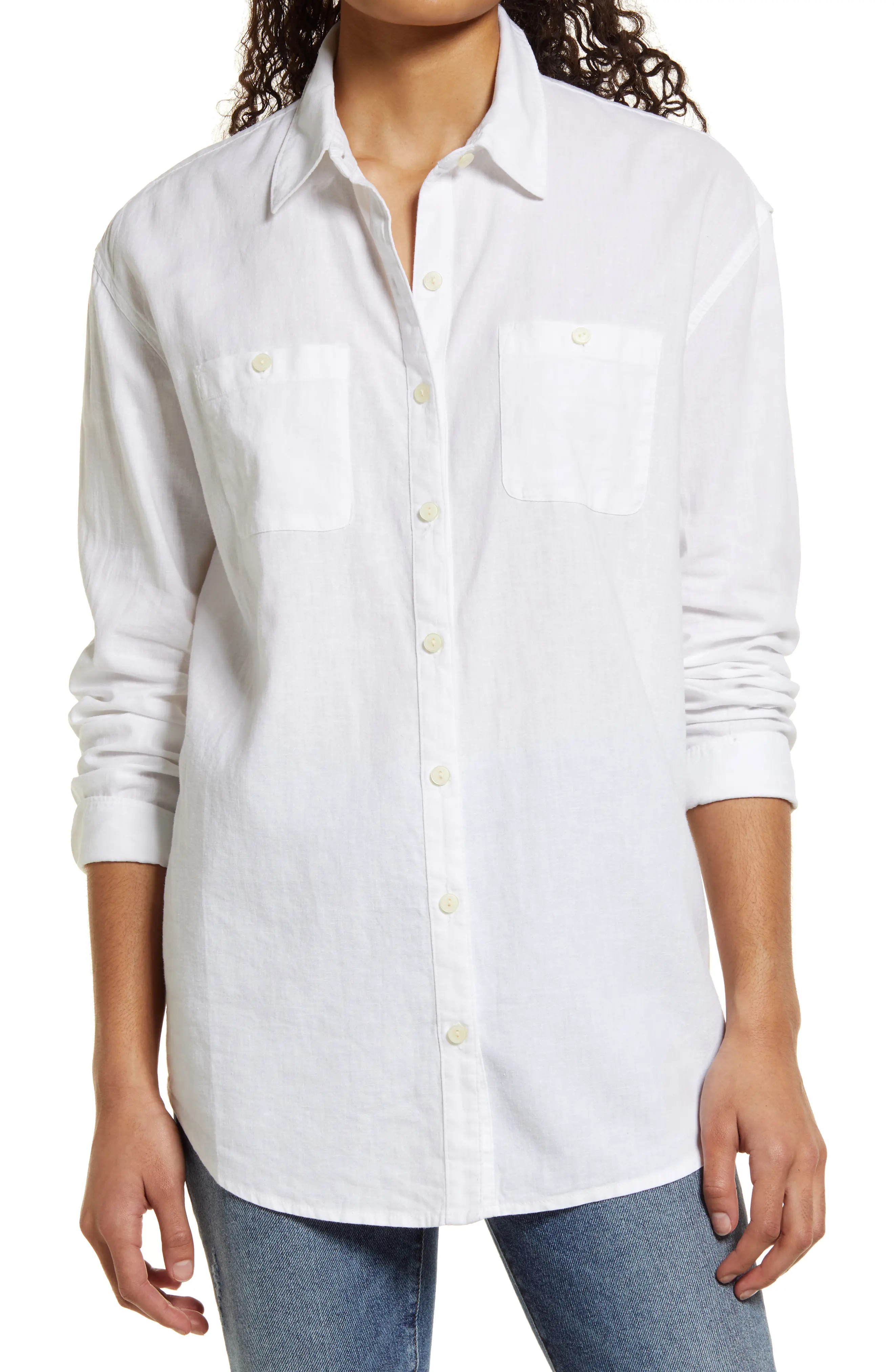 Caslon(R) Women's Linen Button-Up Shirt in White at Nordstrom, Size Large | Nordstrom