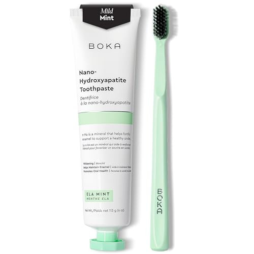 Boka Fluoride Free Toothpaste - Nano Hydroxyapatite - Ela Mint 4oz and Classic Manual Toothbrush, Mint | Amazon (US)