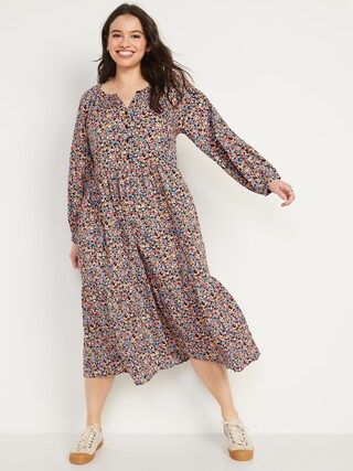 Printed Button-Front All-Day Midi Swing Dress for Women | Old Navy (US)