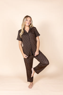 Espresso Checkered Short Sleeve & Cropped Pant Pajama Set | In My Sundays