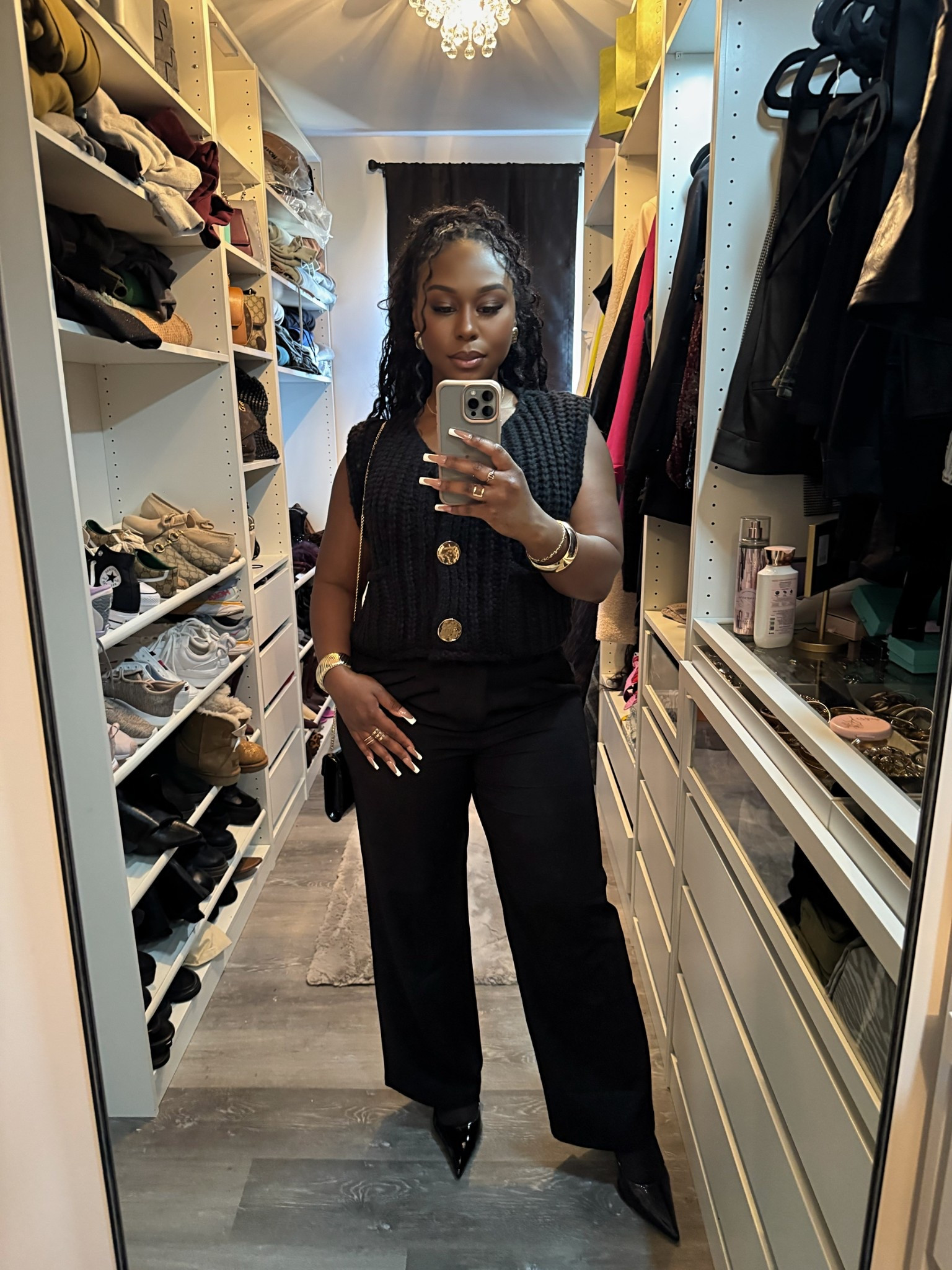 Winery dinner with my girls in all-black everything! This knit top is the perfect transitional piece for in-between seasons. & I’m obsessed with the gold details✨

All Black Ensemble, Seasonal Transition, Knit Top, Wide Leg Pants, Monochrome Look, Minimalist Fashion, Chic Outfit, Effortless Style, OOTN, Dinner Look, Winery Outfit, Wardrobe Staple, Elevated Basics, Classy Vibes, Mirror Selfie

#LTKStyleTip #LTKBeauty #LTKWorkwear
