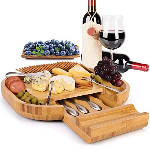 Esup Bamboo Cheese Board Set Cheese Plate 16 '' x 13 '' With Integrated Slide-Out Drawer and 4 Sp... | Amazon (US)