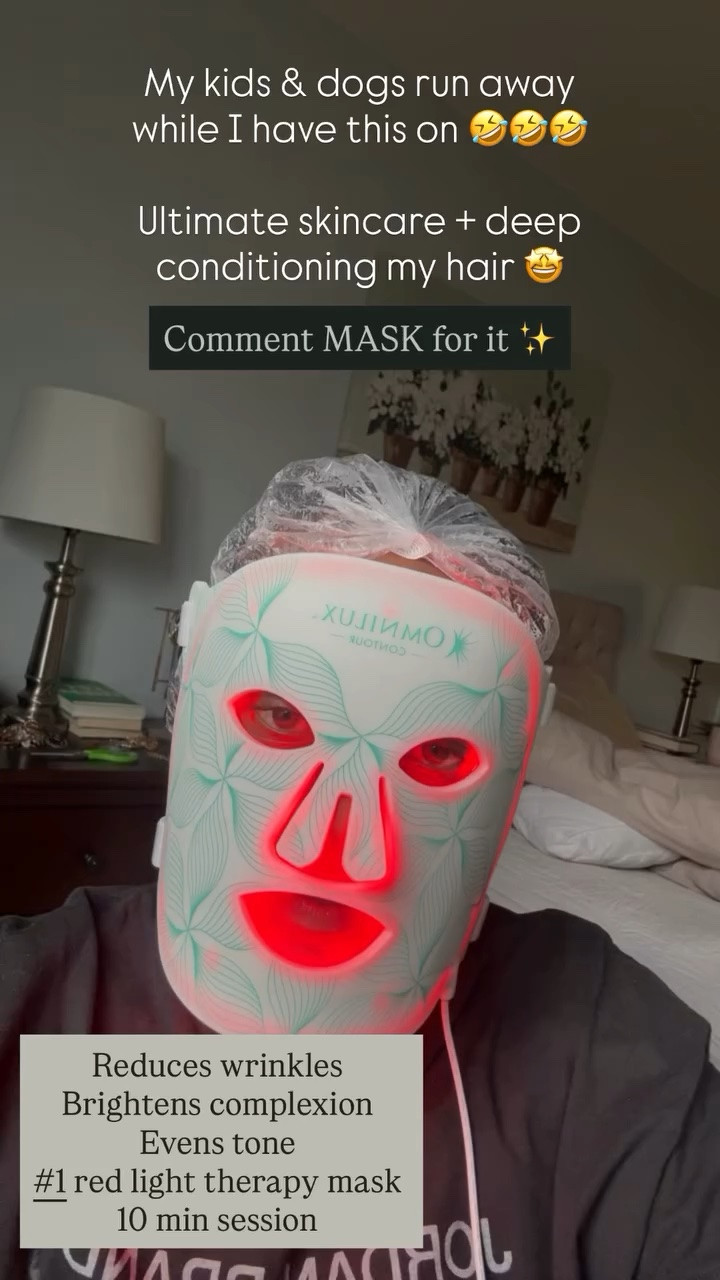 My kids & dogs run away while I have this on 🤣🤣🤣

Game changer for anti aging skincare 

Ultimate skincare + deep conditioning my hair 🤩 @omniluxled  Reduces wrinkles
Brightens complexion 
Evens tone 
#1 red light therapy mask 
10 min session  Comment MASK for it ✨

#LTKmorningroutine #LTKBeauty #LTKOver40