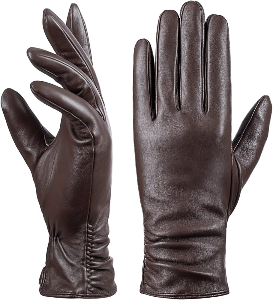 Womens Winter Leather Touchscreen Texting Warm Driving Lambskin Pure Genuine leather Gloves | Amazon (US)