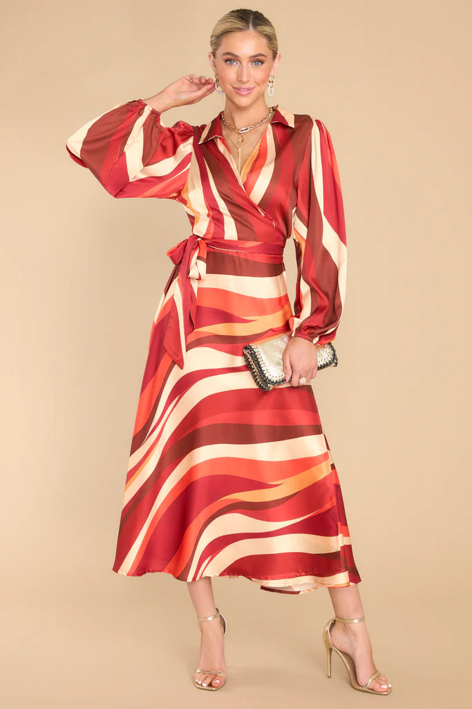 Elegant Edits Copper Multi Midi Dress | Red Dress 