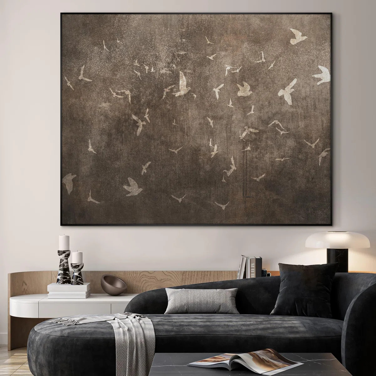 Extra Large Framed Wall Art Rustic Bird Silhouettes Minimalist Flying Birds Illustration for Home... | Wayfair North America