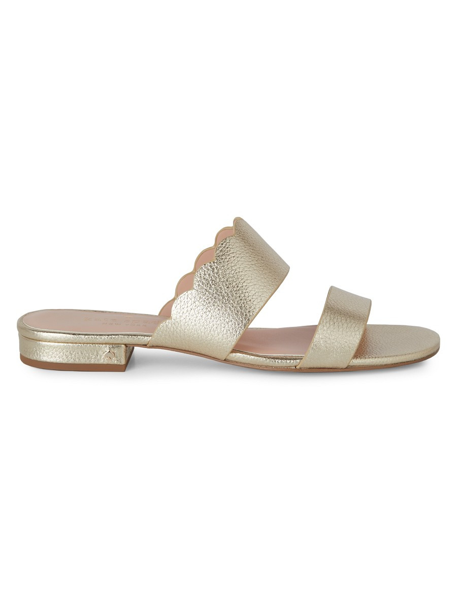 kate spade new york Women's Fetty Flat Scallop Metallic Leather Sandals - Pale Gold - Size 7 | Saks Fifth Avenue OFF 5TH