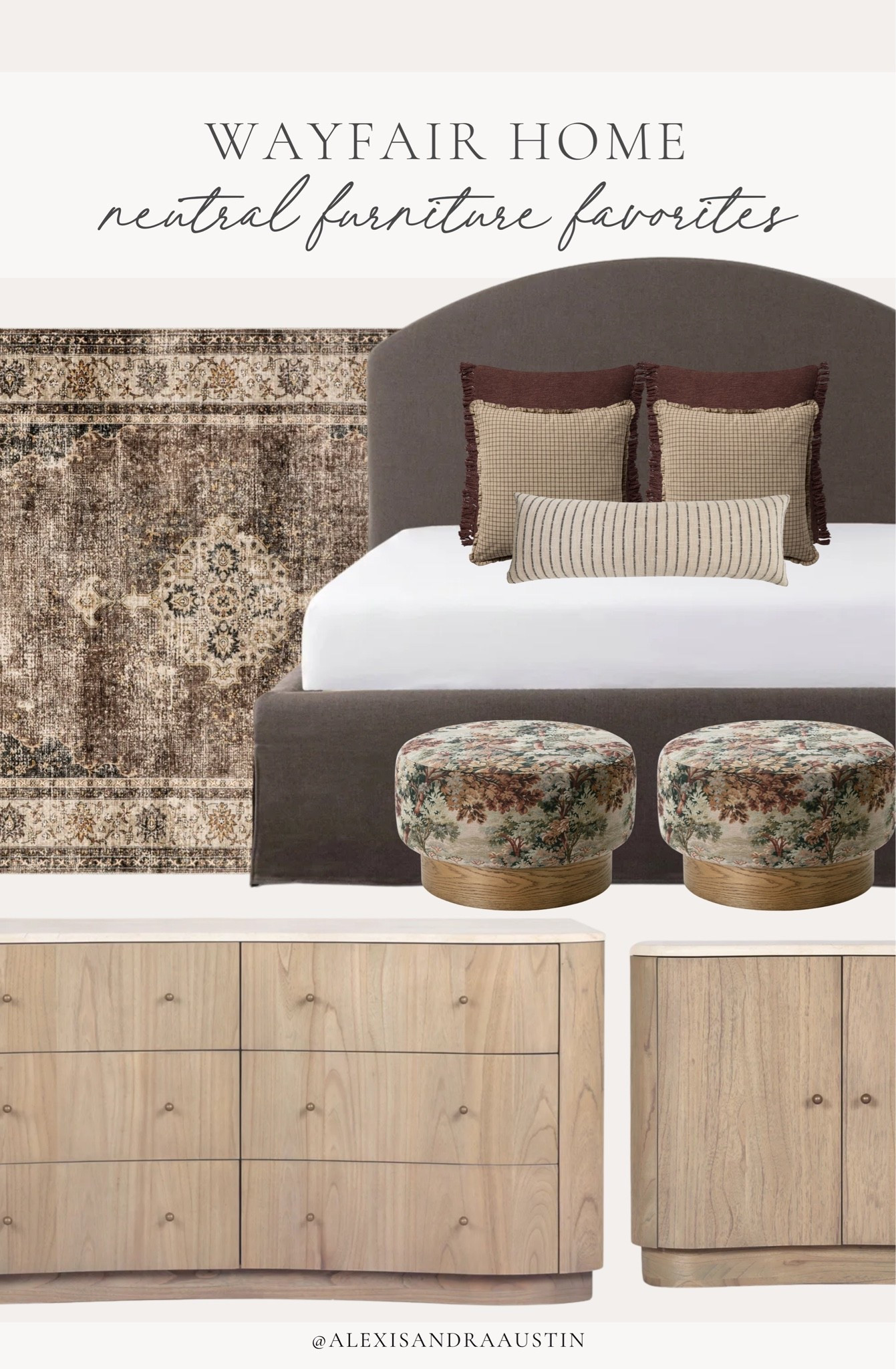 #AD Creating a cozy guest bedroom this hosting season with all of my best @Wayfair essentials. From neutral furniture staples to timeless accents – mixing in pieces that feel festive for the season while still staying true to the overall style of our home has never been easier.

#Wayfair #WayfairPartner

Home finds, neutral home inspo, fall refresh, hosting essentials, collected style, furniture favorites, neutral wood tones, bedroom refresh, upholstered bed frame, dresser details, nightstand favorites, cozy throw pillows, neutral area rug, vintage style area rug, guest bedroom refresh, Wayfair, shop the look!