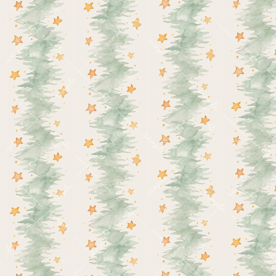 Christmas Wrapping Paper - 3 Sheets - Watercolor Chevron, Pine Bough Stripe, Christmas Tree Stars... | Etsy (US)