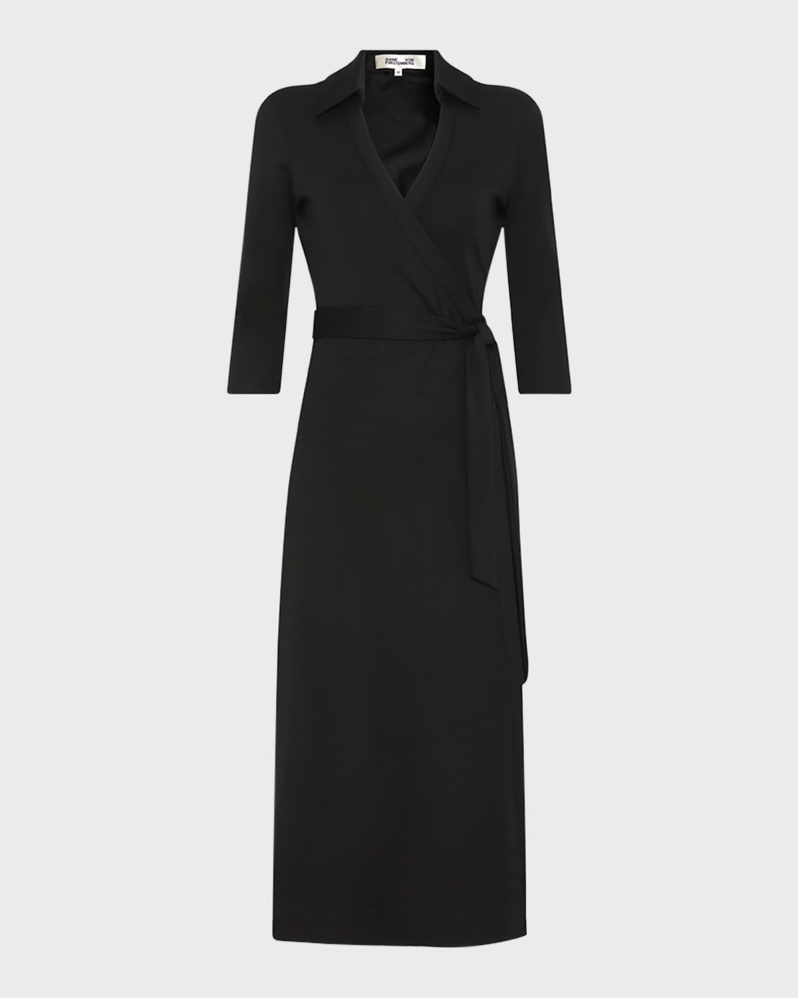 Abigail 3/4-Sleeve Midi Wrap Dress | Neiman Marcus