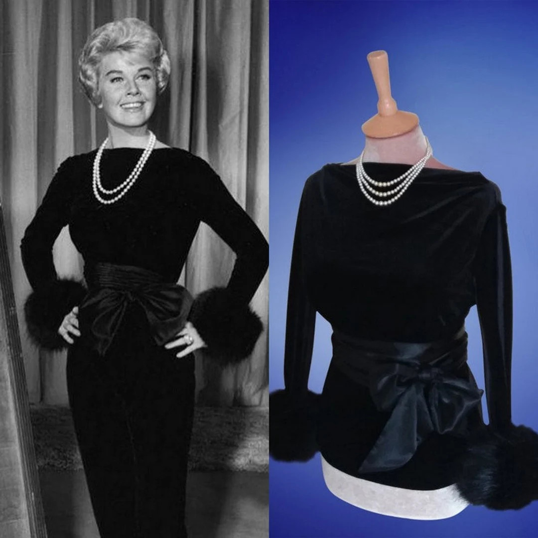 To Order... Doris Day Black Velvet Top With Faux Fur Cuffs and a Black Satin Sash Belt - Etsy | Etsy (US)