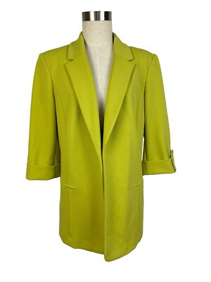 Anne Klein Lime Green Long Blazer Stretch Rolled 3/4 Sleeve Open Style Medium | eBay US