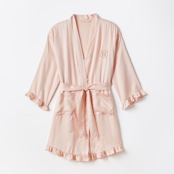Ruffle Sateen Robe, Small, Blush | Mark and Graham
