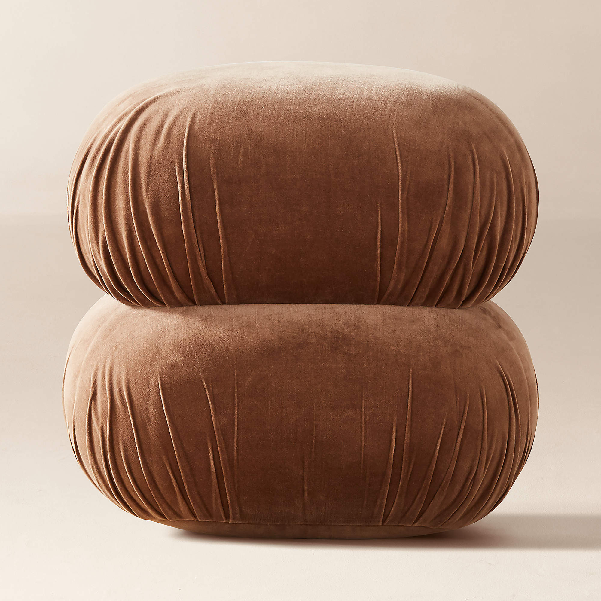 Ruched Dark Beige Velvet Pouf + Reviews | CB2 | CB2