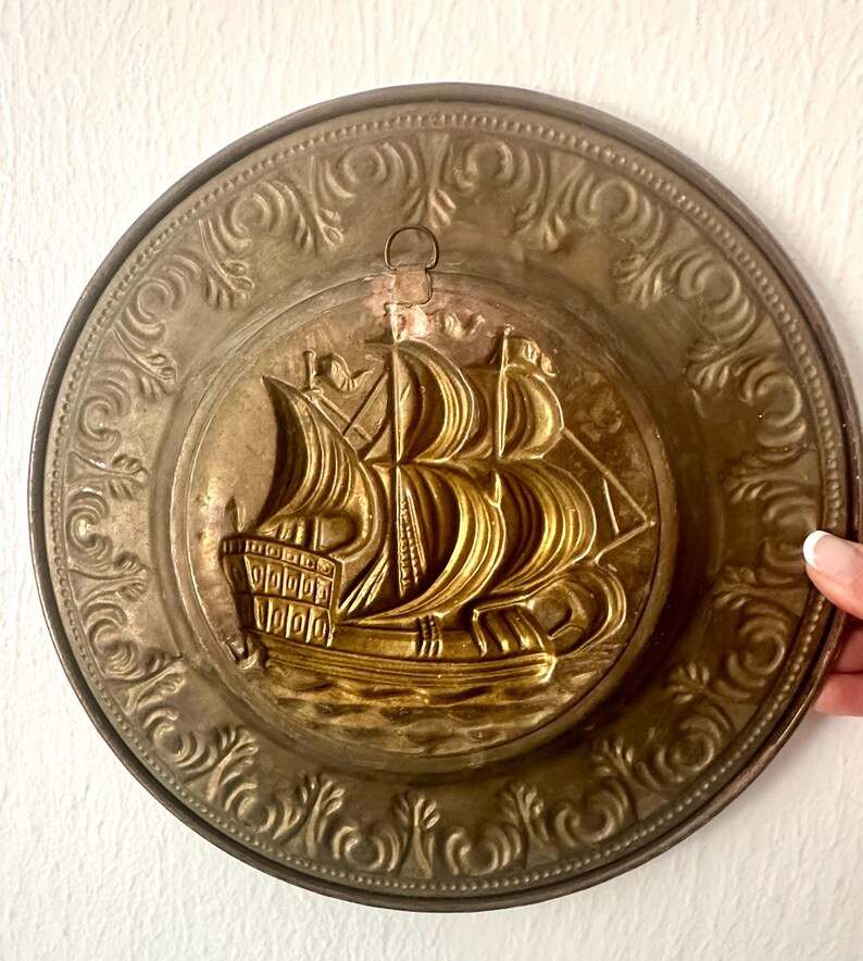 Vintage Brass Embossed Sailing Ship Wall Plates | Set of 2 | Made in England | Nautical Wall Deco... | Etsy (Global)
