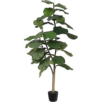 Vickerman 4ft Artificial Potted Fiddle Tree - 39 Large Fiddle Leaves - Tall - Green Silk Artifici... | Amazon (US)