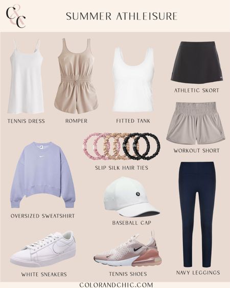 Summer athleisure pieces including tennis dress, skort, baseball cap, romper, sneakers and more! Love this for summertime or early fall. Super comfortable, yet chic!

#LTKstyletip #LTKSeasonal #LTKFitness