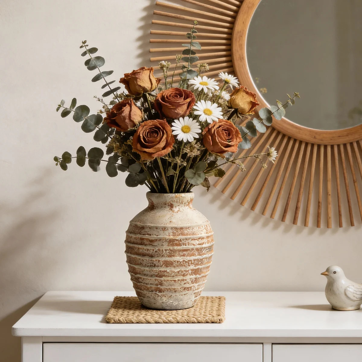 Handcrafted Rustic Relief Ceramic Vase - 6.6 Inch Earthy Neutral Stoneware Jar For Modern Farmhou... | Wayfair North America