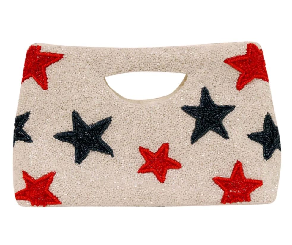 Custom Red, White and Blue Star Cutout Handle Clutch | Beth Ladd Collections