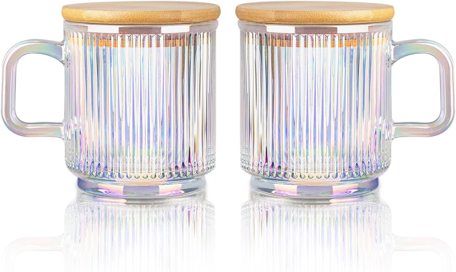 Joeyan Iridescent Glass Coffee Mugs Set of 2-11.5 oz Striped Coffee cups with Lid - Large Drinkin... | Amazon (US)