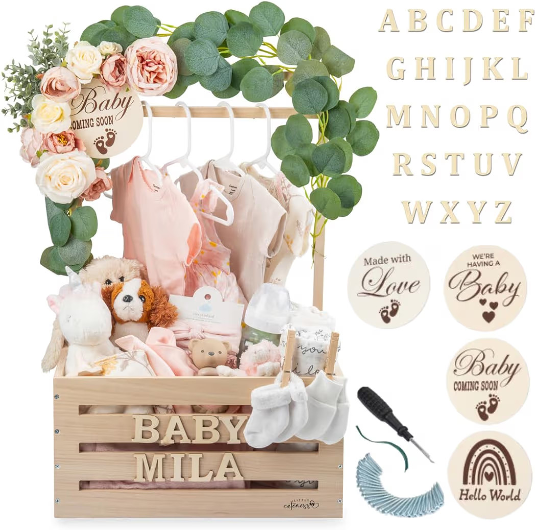 Wooden Baby Shower Crate Closet - Customizable Wooden Crate Box with Dual Rod System, Personalize... | Amazon (US)