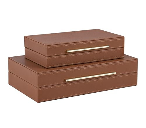 HofferRuffer Faux Leather Decorative Boxes Set of 2, Large Nesting Keepsake Box Accessory Organizer Jewelry Organizer with Hinged Lid, Stacking Storage Box Container for Home or Office (Brown) | Amazon (US)