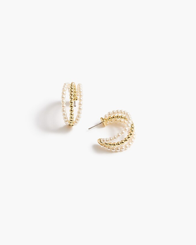Triple pearl and gold hoop earrings | J.Crew Factory