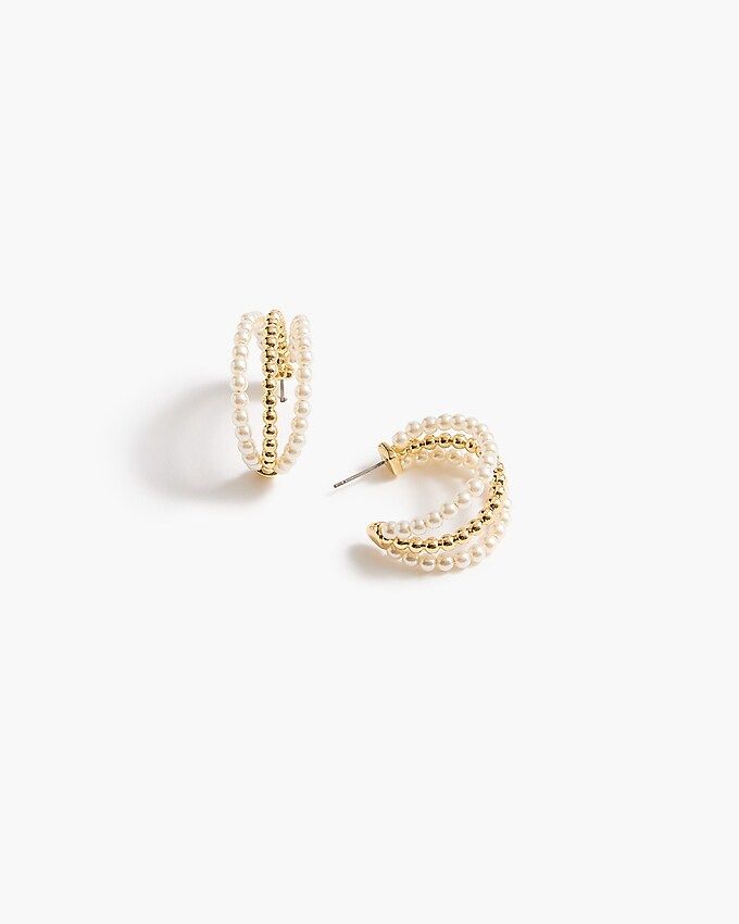 Triple pearl and gold hoop earrings | J.Crew Factory