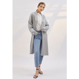 Shawl Collar Loose Longline Cardigan in Grey | Chicwish