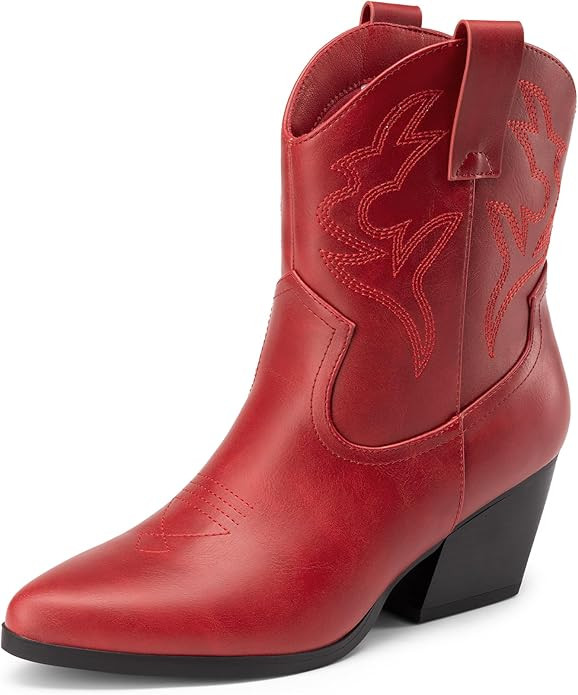DREAM PAIRS Women's Cowboy Cowgirl Boots Embroidered Stitched Short Western Boots Low Chunky Heel... | Amazon (US)