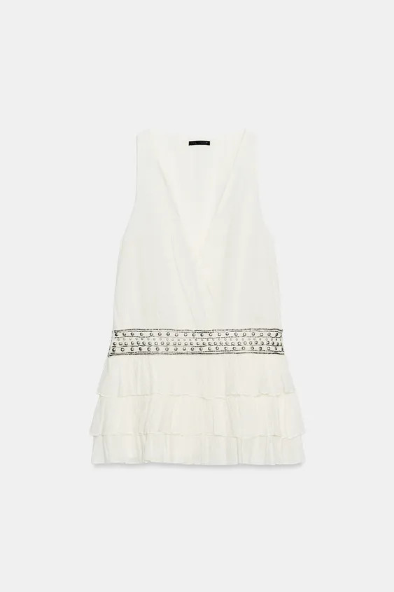 KLEID AUS GAZE MIT VOLANTS UND NIETEN | Zara US