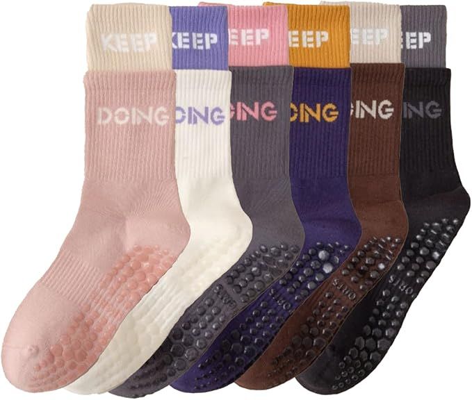 5PcsPremium Cotton Non-Slip Grip Yoga Pilates Workout Socks with Waffle Texture & Dot Silicone So... | Amazon (US)