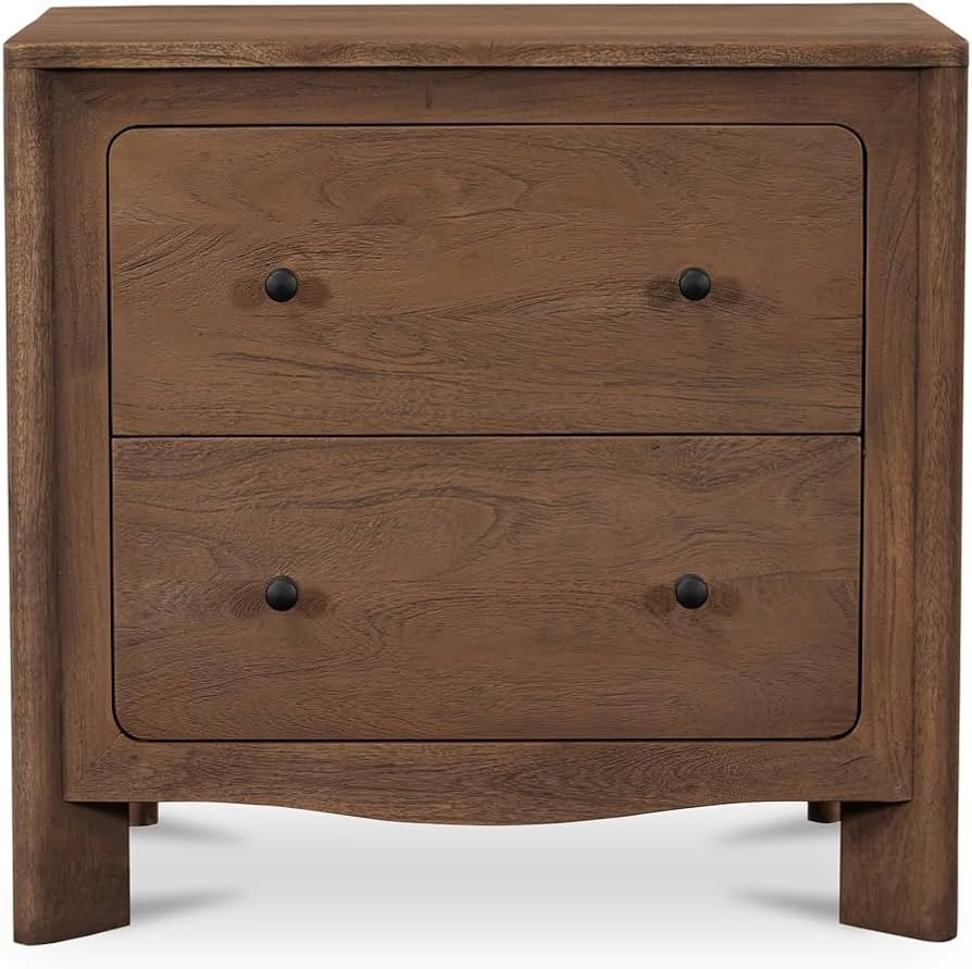 Marisol Nightstand, Solid Acacia Wood, Wire Brush Finish, Diagonal Legs, Dark Brown | Amazon (US)
