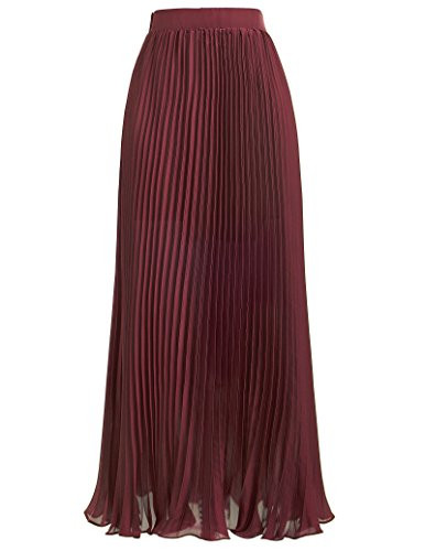 Wine Red Pleated Maxi Skirt for Women Full Length Size S KK614-1 | Amazon (US)
