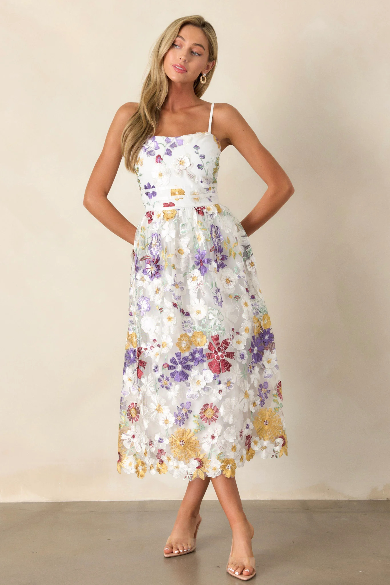 Serene Radiance Ivory Floral Maxi Dress | Red Dress